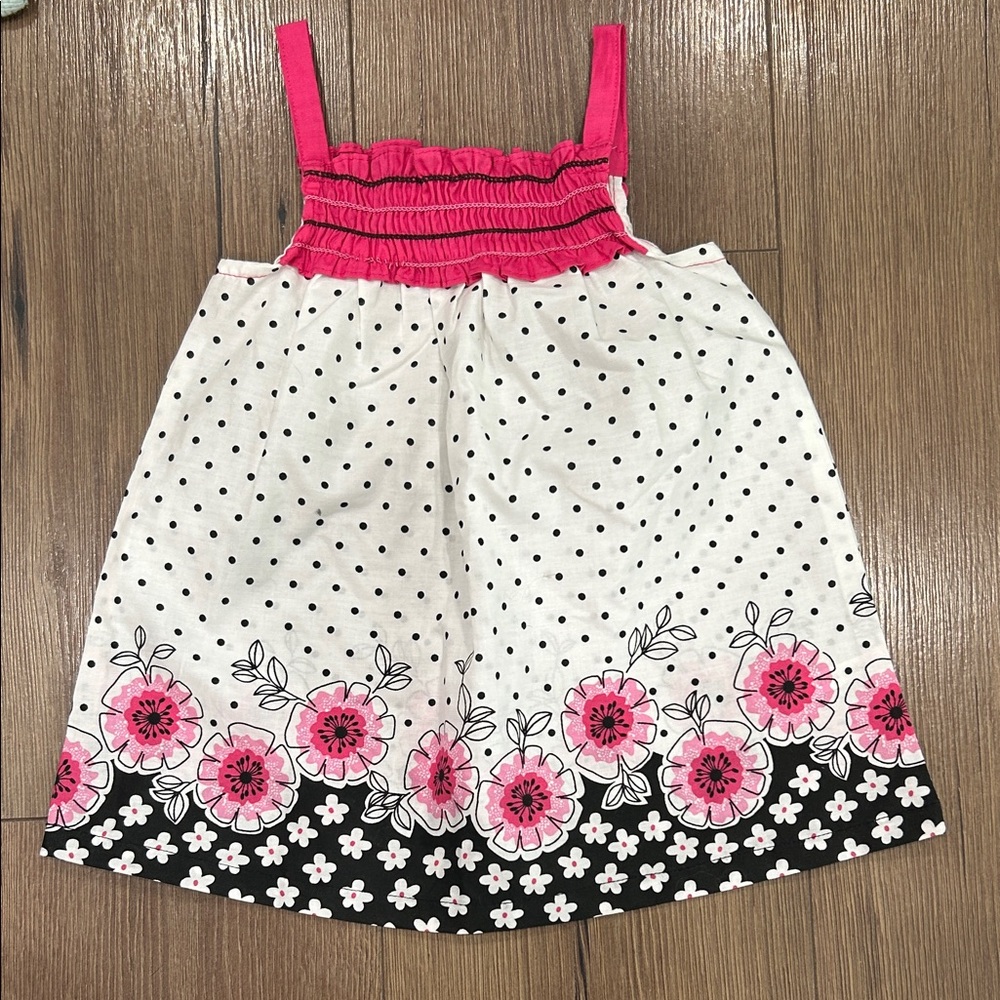 Pink and White Polka Dot Floral Kids Dress